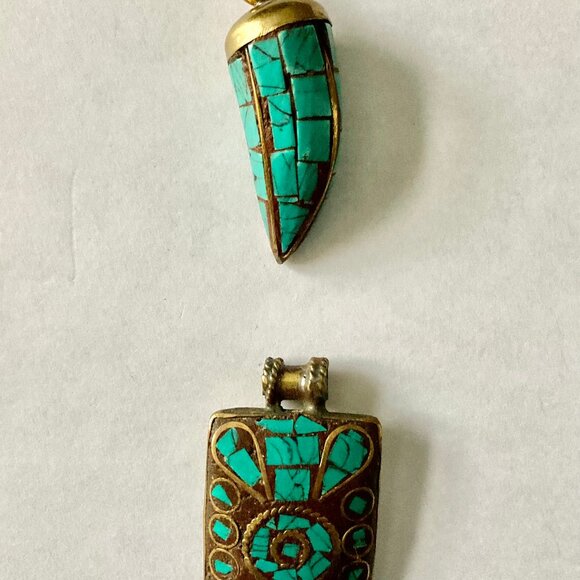NWT Turquoise & Brass Mosaic Pendants - Picture 5 of 5